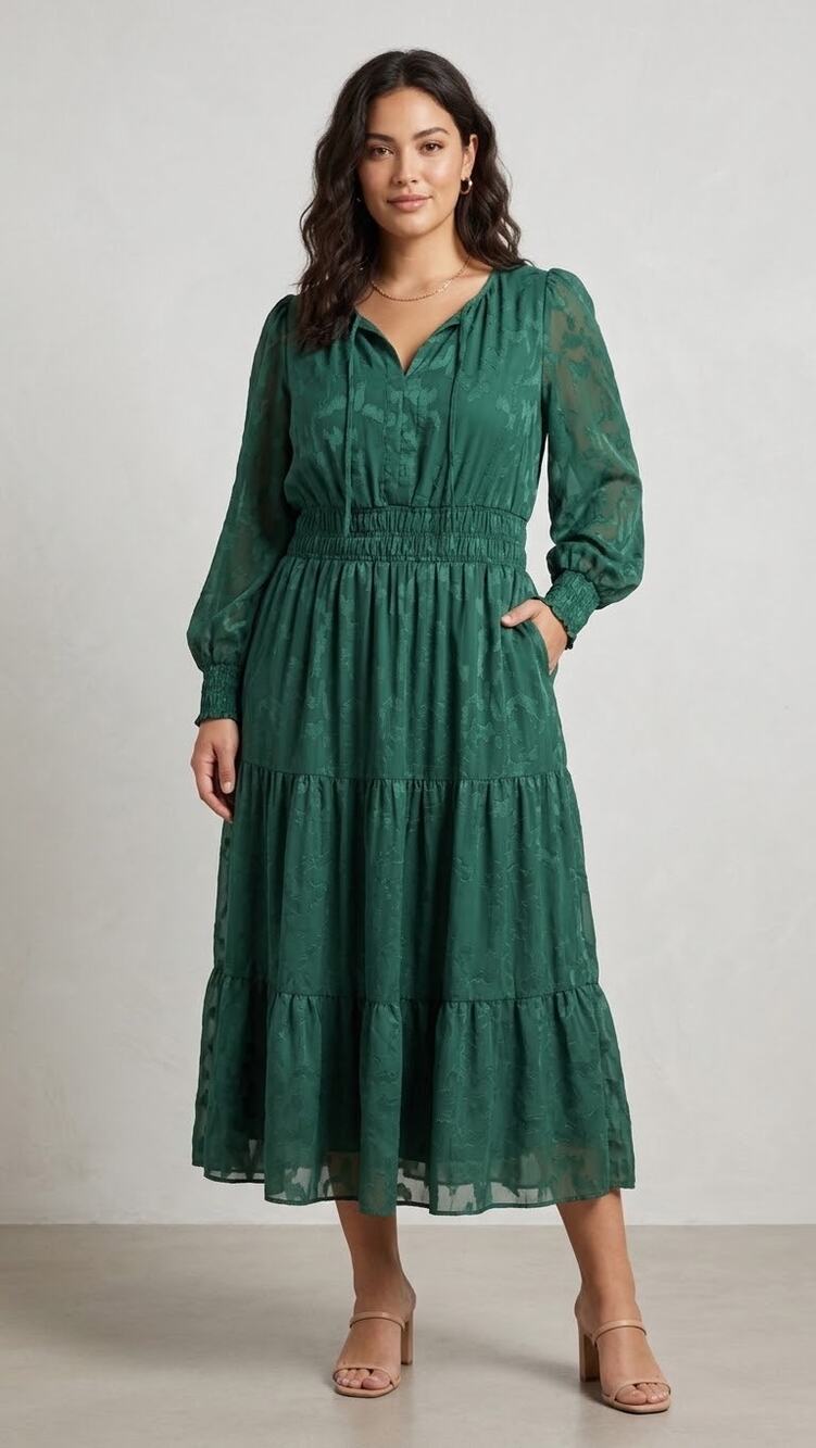 Taylor Emerald Green Tiered Maxi Dress - Size 4 - NWT